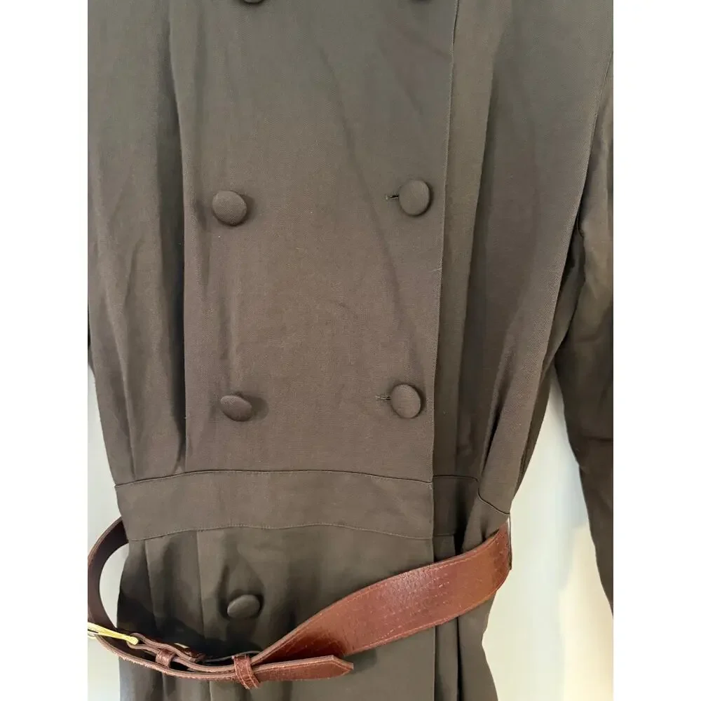 Vintage Talbots Olive Green Military Midi Dress Wool Blend Size‎ 8 ✨